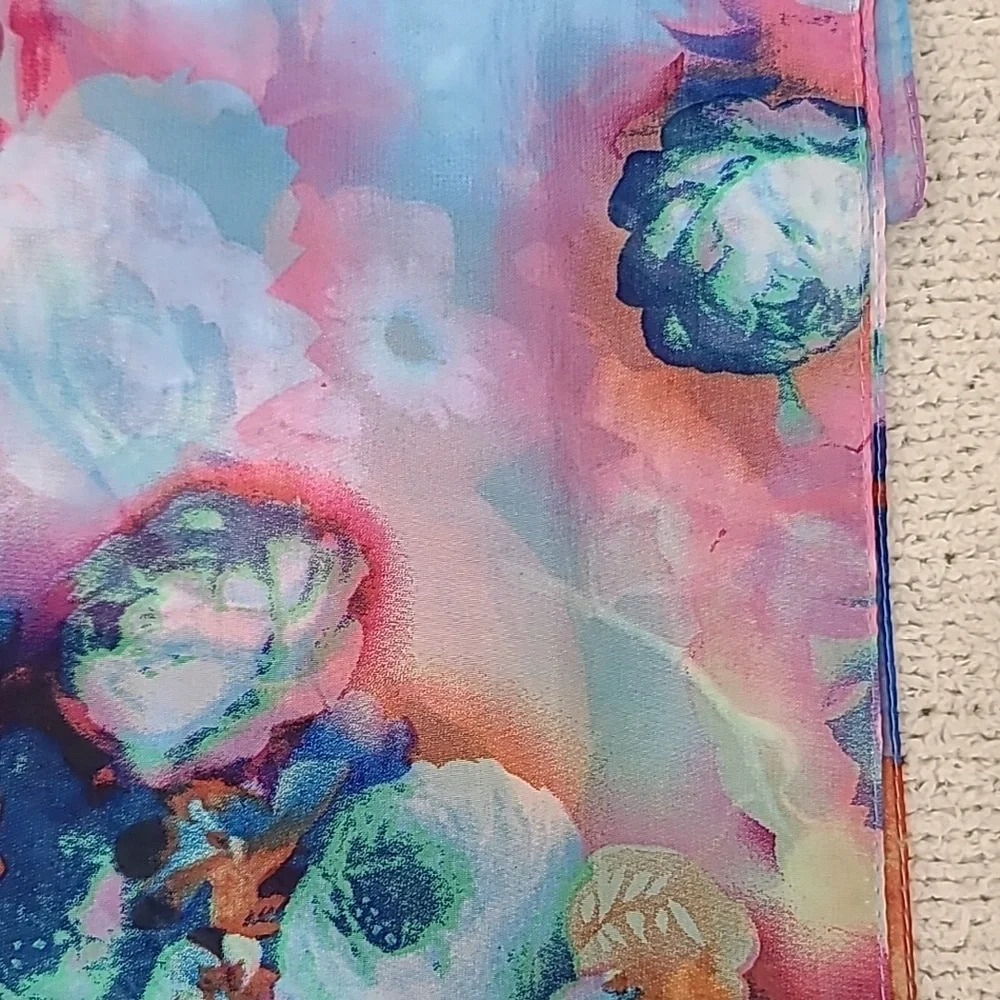 Unbranded Flowy Vibrant Floral Sheer Chiffon Classic Oblong Scarf Bl/Pnk Multi
